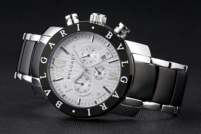 Bvlgari Diagono 46mm White Dial Stainless Steel Case Black Bezel Two Tone Bracelet new110653