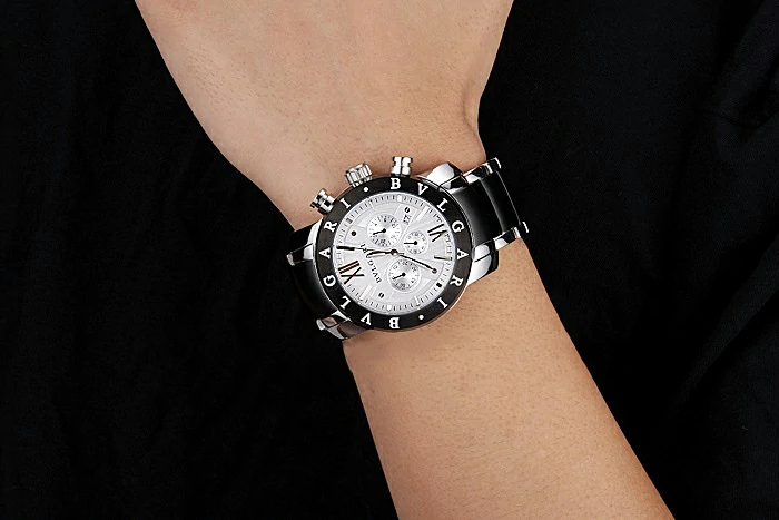 Bvlgari Diagono 46mm White Dial Stainless Steel Case Black Bezel Two Tone Bracelet new110653