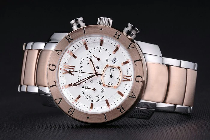 Bvlgari Diagono 46mm White Dial Stainless Steel Case Rose Gold Bezel Two Tone Bracelet new110663