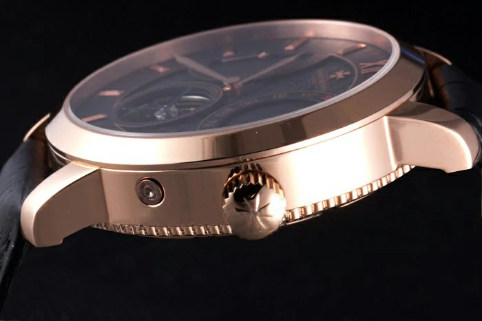 Vacheron Constantin Tourbillon Black Dial Rose Gold Case Black Leather Bracelet new112853