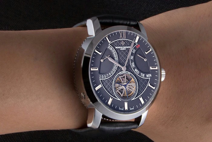 Vacheron Constantin Tourbillon Black Dial Stainless Steel Case Black Leather Bracelet new112873
