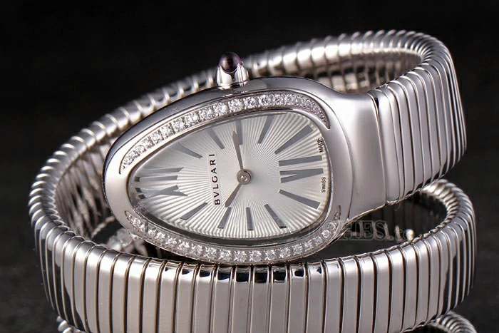 Bvlgari Serpenti 23mm White Dial Stainless Steel Case With Diamonds Double Steel Bracelet new116382