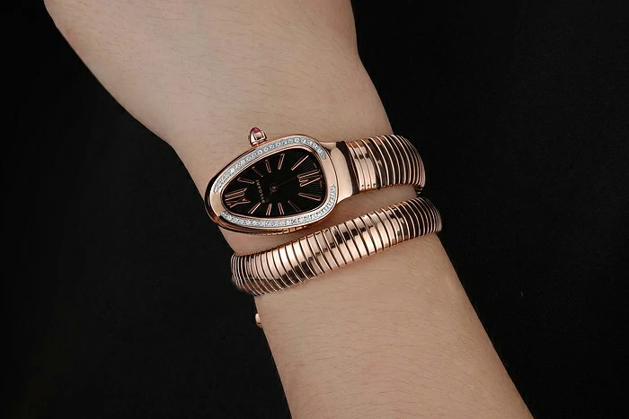 Bvlgari Serpenti 23mm Black Dial Rose Gold Case With Diamonds Rose Gold Bracelet new116385
