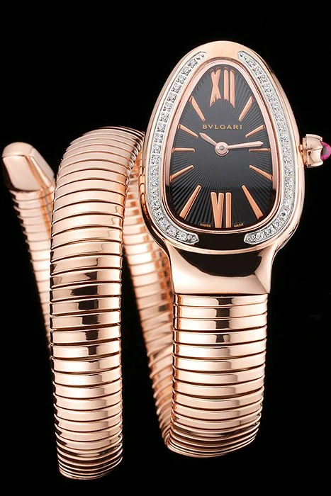 Bvlgari Serpenti 23mm Black Dial Rose Gold Case With Diamonds Rose Gold Bracelet new116385