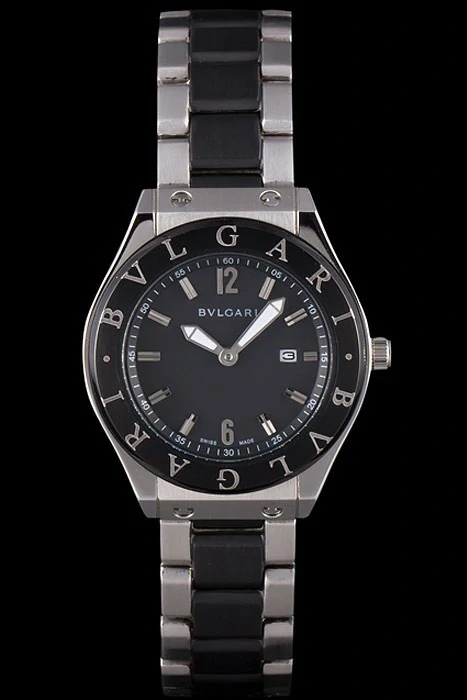 Bvlgari Diagono 40mm Black Dial Steel Case Black Bezel Two Tone Bracelet new116390