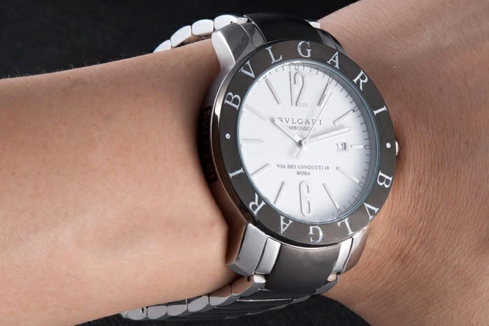 Bvlgari Bvlgari 42mm White Dial Stainless Steel Case Black Bezel Two Tone Steel Bracelet new116396