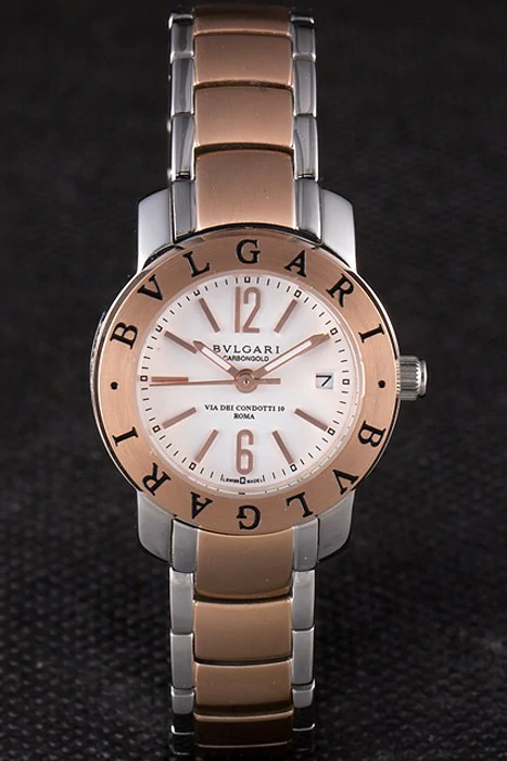 Bvlgari 27mm White Dial Roze Gold Case Two Tone Staineless Steel Bracelet new116401