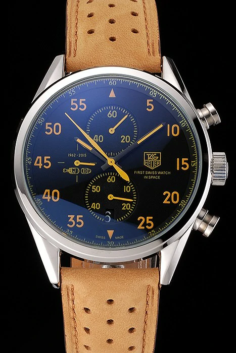 Tag Heuer Carrera SpaceX Silver Bezel with Black Dial and Light Brown Leather Strap new117628