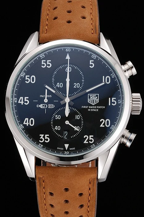 Tag Heuer Carrera SpaceX Silver Bezel with Black Dial and Light Brown Leather Strap new117629