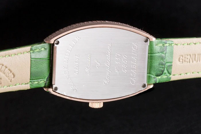 Franck Muller Heart Diamond Gold Bezel Green Leather Band new117989
