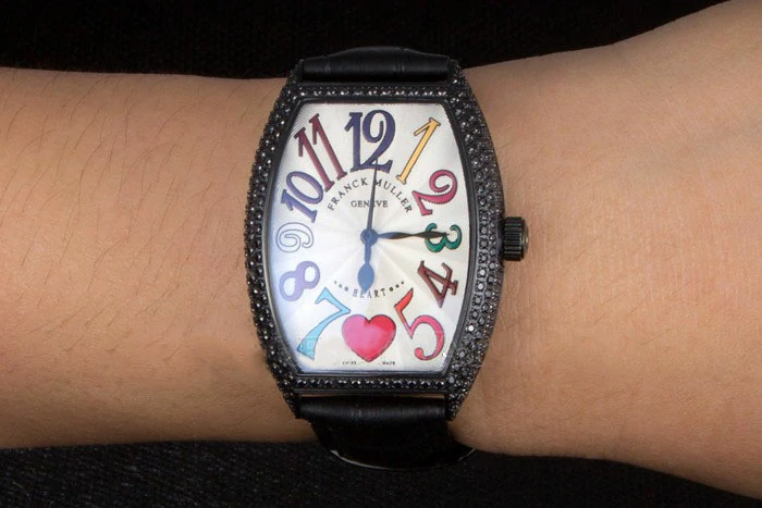 Franck Muller Heart Diamond Silver Bezel Black Leather Band new117991