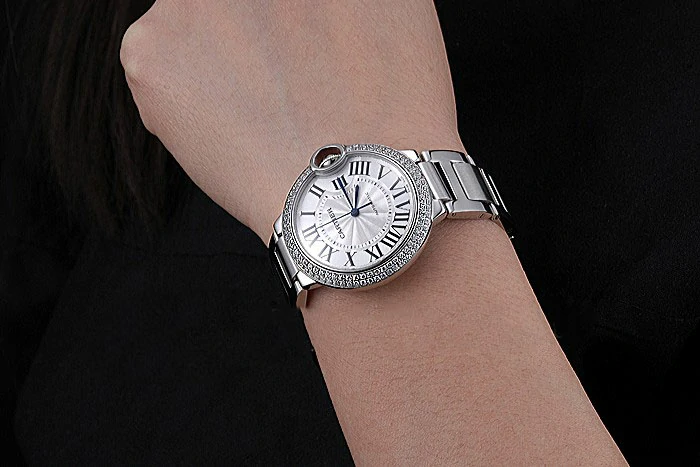 Cartier Ballon Bleu Silver Dial Diamond Case Stainless Steel Bracelet new118464
