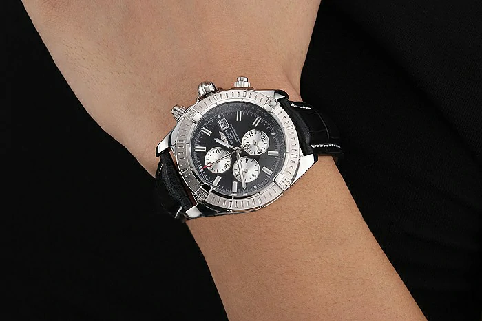 Breitling Chronomat 13 Stainless Steel Case Black Dial Black Leather Bracelet new118759
