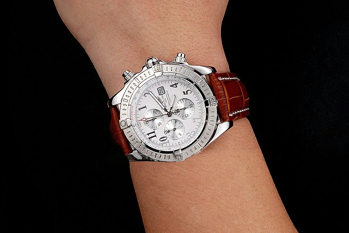 Breitling Chronomat 13 Stainless Steel Case White Dial Arabic Numerals Brown Leather Bracelet new118760