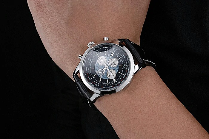 Breitling Transocean Chronograph Unitime Black Dial Stainless Steel Case Black Leather Bracelet new118764