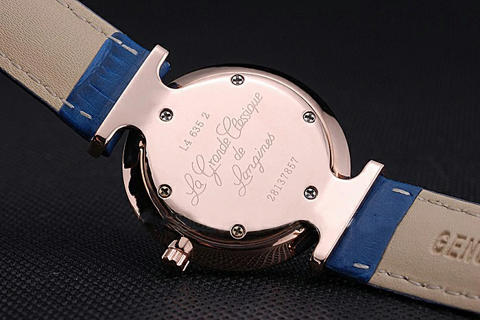 Longines La Grande Classique Blue Round Dial Diamond Case Diamond Numerals Blue Leather Band new119075