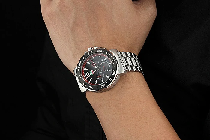 Tag Heuer Formula 1 Chronograph Black Dial Black Bezel Stainless Steel Band Red Numerals new119100