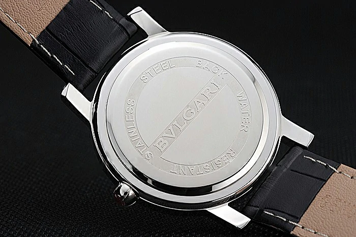 Bvlgari Black Dial Stainless Steel Case Black Leather Bracelet new119211