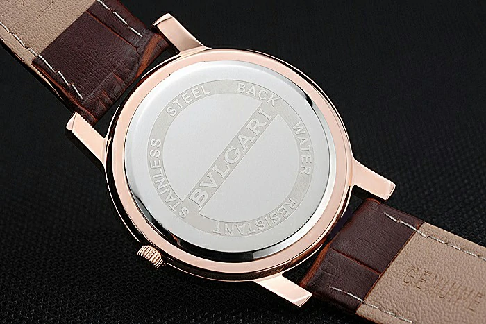 Bvlgari White Dial Gold Case Brown Leather Bracelet new119212