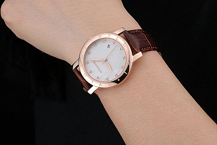 Bvlgari White Dial Gold Case Brown Leather Bracelet new119212