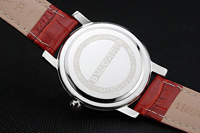 Bvlgari White Dial Diamond Case Red Leather Bracelet new119217