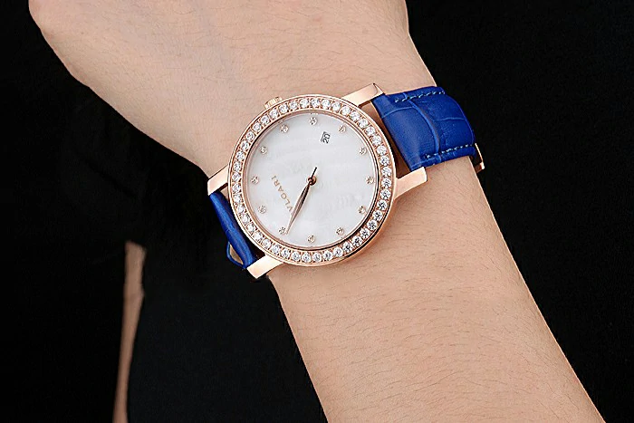 Bvlgari White Dial Diamond Case Blue Leather Bracelet new119218