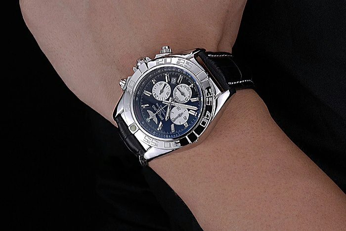 Breitling Chronomat 44 Black Dial with White Subdials Black Leather Bracelet new119305