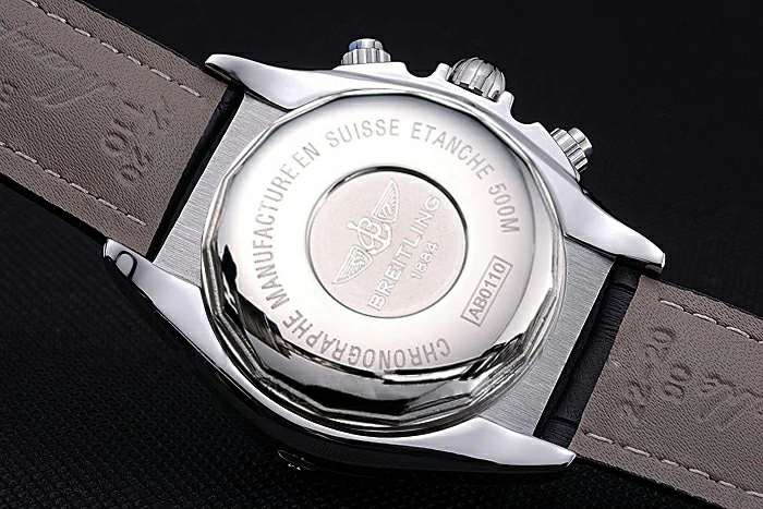 Breitling Chronomat 44 Black Dial with White Subdials Black Leather Bracelet new119305