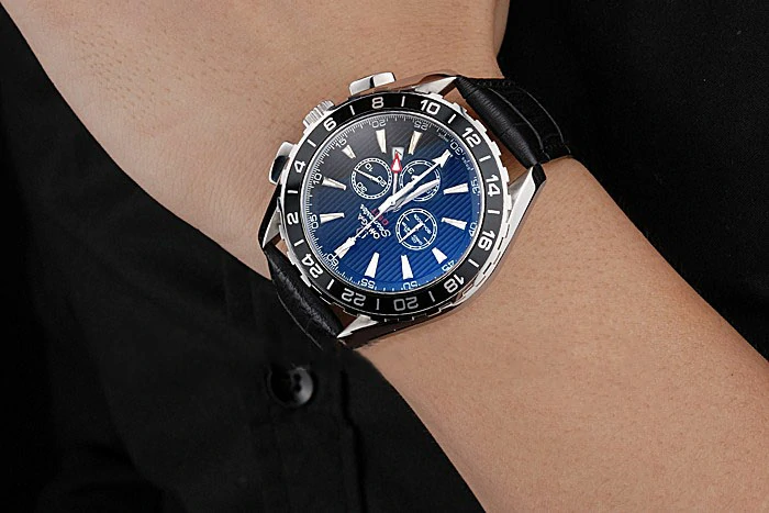 Omega Seamaster Aqua Terra Chrono GMT Black Dial Black Leather Bracelet new119329