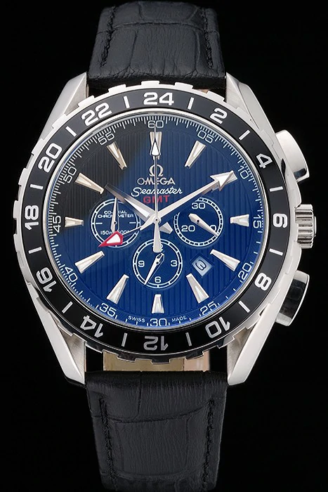 Omega Seamaster Aqua Terra Chrono GMT Black Dial Black Leather Bracelet new119329
