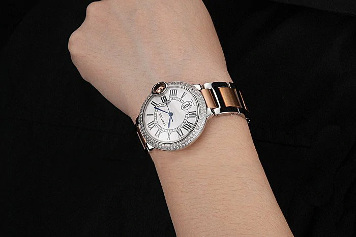 Ballon Blue De Cartier Diamond Steel Case White Dial Roman Numerals Two Tone Bracelet new119925