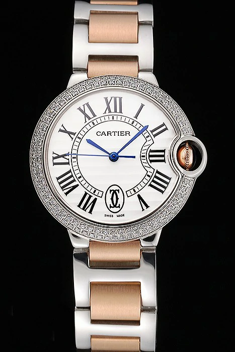 Ballon Blue De Cartier Diamond Steel Case White Dial Roman Numerals Two Tone Bracelet new119925