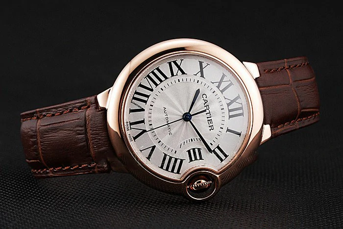 Ballon Blue De Cartier Gold Case White Dial Roman Numerals Brown Leather Bracelet new119929