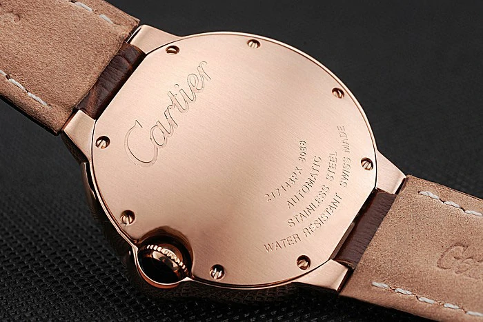 Ballon Blue De Cartier Gold Case White Dial Roman Numerals Brown Leather Bracelet new119929
