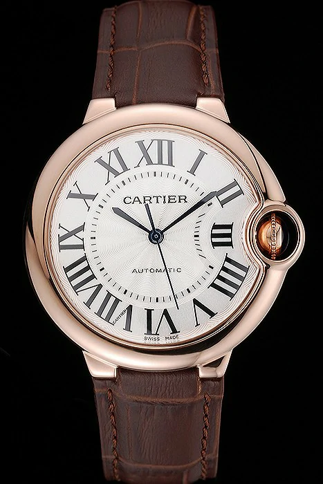 Ballon Blue De Cartier Gold Case White Dial Roman Numerals Brown Leather Bracelet new119929