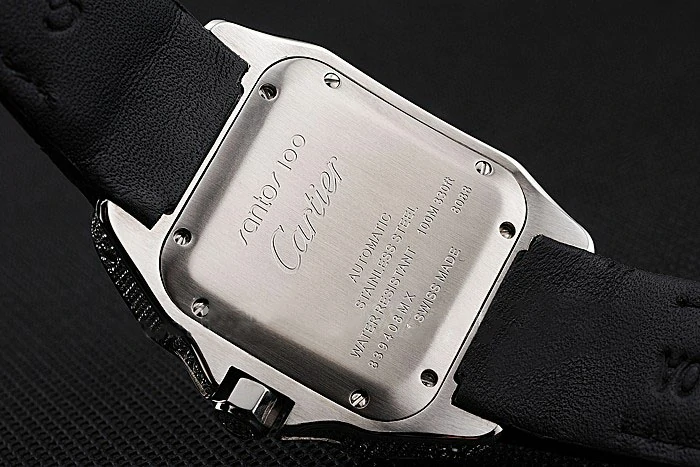 Cartier Santos Dumont Diamond Case White Dial Roman Numerals Black Leather Bracelet new119930