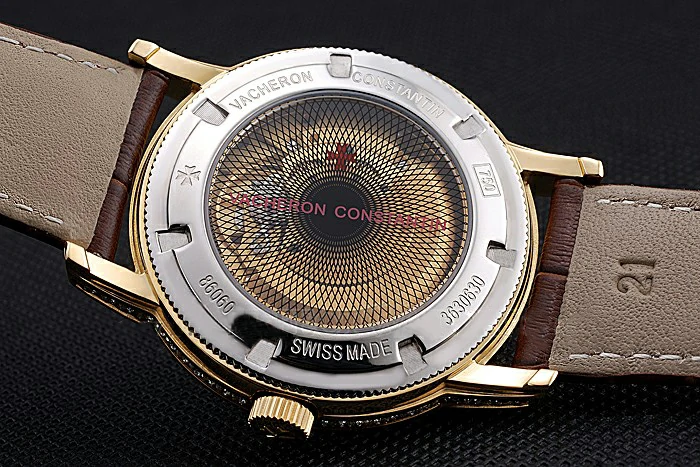 Vacheron Constantin Patrimony Contemporaine Gold Diamond Case White Dial Brown Leather Bracelet new120086
