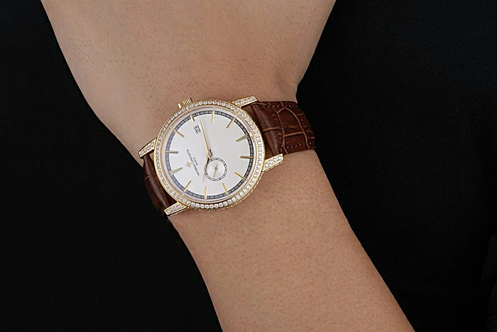 Vacheron Constantin Patrimony Contemporaine Gold Diamond Case White Dial Brown Leather Bracelet new120086