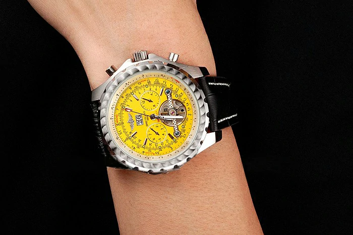 Breitling Bentley Mulliner Tourbillon Yellow Dial Stainless Steel Case Black Leather Strap new120711