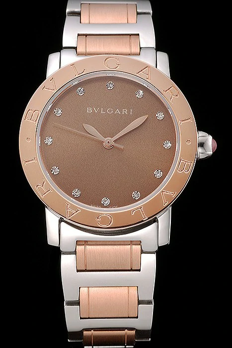 Bvlgari Solotempo Gold Dial With Diamonds Stainless Steel Case Two Tone Bracelet new120716