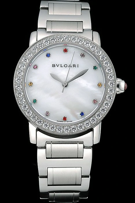 Bvlgari Solotempo Pearl Dial Diamond Bezel Stainless Steel Case And Diamonds new120717