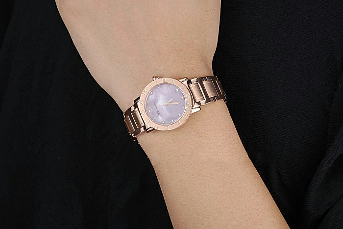 Bvlgari Solotempo Plum Dial With Diamonds Rose Gold Case And Bracelet new120718