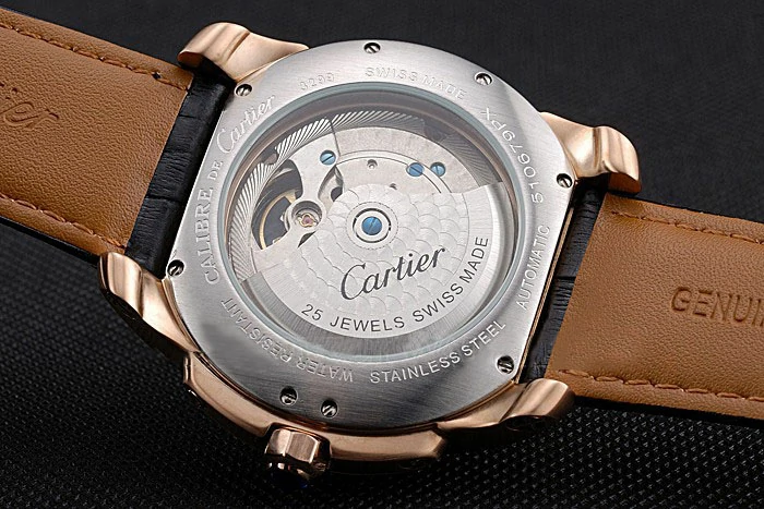 Cartier Calibre Tourbillon Black Dial Gold Case Black Leather Strap new120725