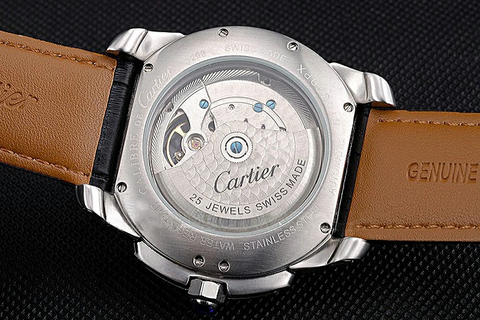 Cartier Calibre Tourbillon Black Dial Stainless Steel Case Black Leather Strap new120726