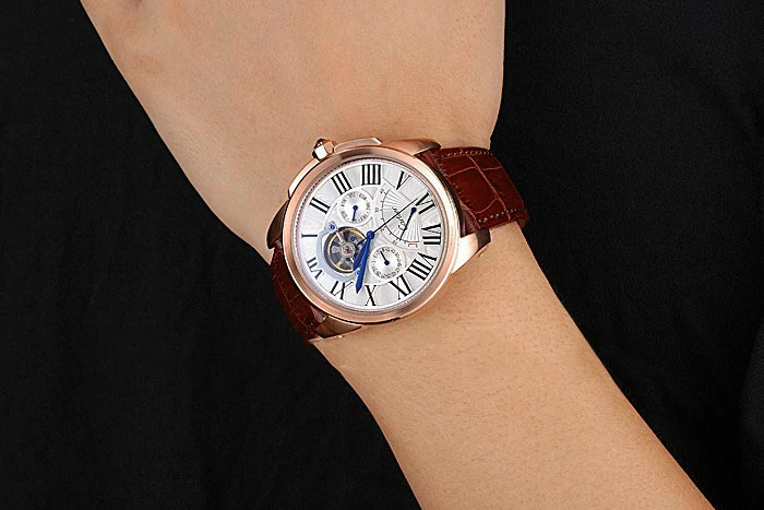 Cartier Calibre Tourbillon White Dial Gold Case Brown Leather Strap new120727