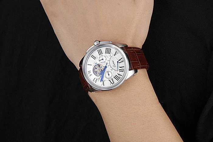 Cartier Calibre Tourbillon White Dial Stainless Steel Case Brown Leather Strap new120729