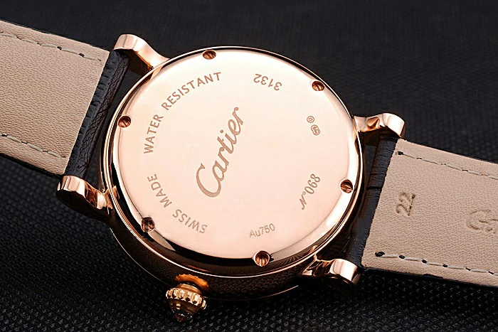 Cartier Rotonde White Dial Gold Case With Jewels Black Leather Strap new120734