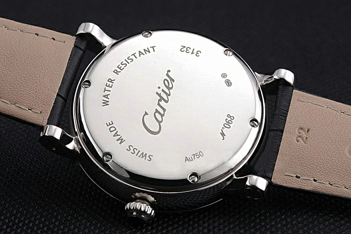 Cartier Rotonde White Dial Stainless Steel Case Black Leather Strap new120735