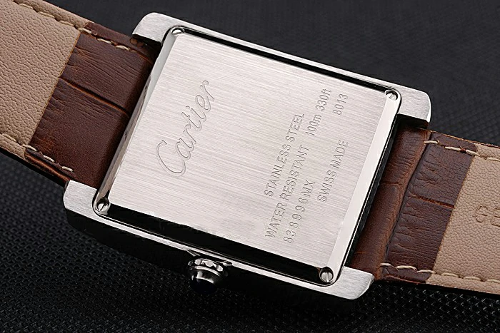 Cartier Tank Black And White Dial Stainless Steel Case Brown Leather Strap new120736
