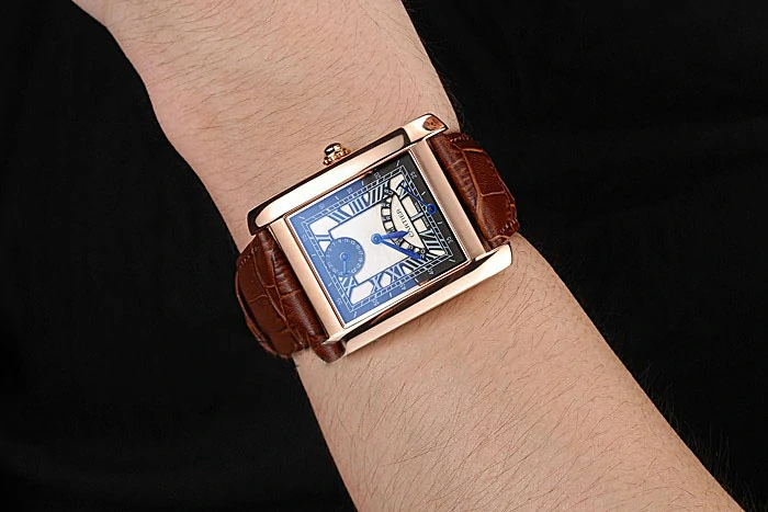Cartier Tank Black Dial Rose Gold Case Brown Leather Strap new120737
